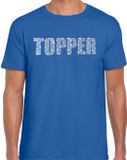 Bellatio Decorations Shoppartners Bv Glitter Topper t-shirt blauw met steentjes/ rhinestones voor heren - Glitter kleding/ foute party outfit L