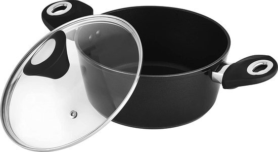 Venga! 20 cm Cooking Pot with Lid, 2.5 L Capacity, Non-Stick Coated, Dishwasher Safe, Turbo-Induction Bottom, Soft-Touch Ergonomic Handles, Black/Silver, VG POT 3000