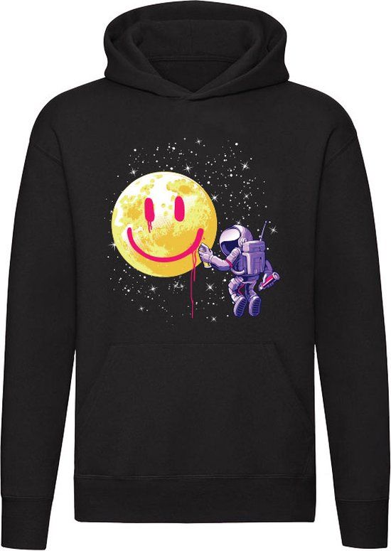 Sol's Astronaut Smiley Graffiti Hoodie - Unisex - Zwart - Katoen