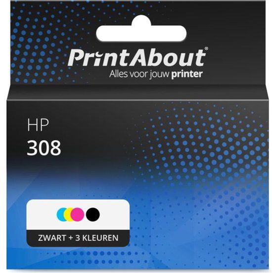 PrintAbout HP 308 (7FP20/21UE) Zwart + 3 kleuren Multipack Extra hoge capaciteit Huismerk Inktcartridge