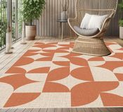 VINILIKO Design Vinyltapijt, geometrisch, terracotta, 140 x 200 cm, voor binnen en buiten, antislip, vintage design, vinyl tapijt, woonkamer, terras