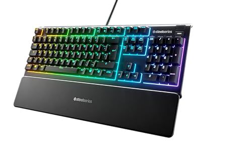 SteelSeries Apex 3 Gaming-toetsenbord, RGB-verlichting met 10 zones, premium magnetische polssteun, Duitse QWERTZ-indeling