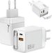 GaN PD 65W PD chargeur rapide 1x USB-C, 1x QC 3.0 iPhone câble rétractable