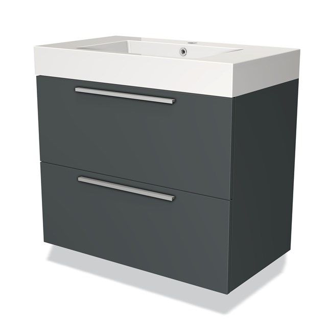 Maxaro Badkamermeubel 80cm Modulo Donkergrijs 2 Lades Vlak Wastafel Mineraalmarmer