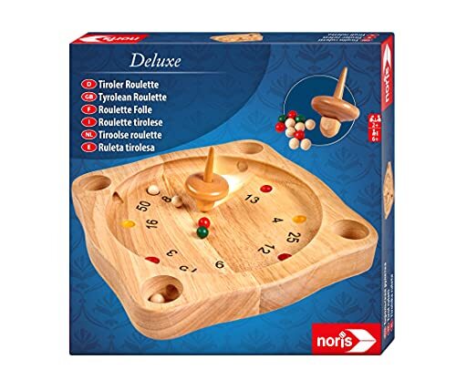 Noris 606101930 Deluxe Tiroler Roulette, het houten spel klassieker uit de Alpen met houten tol, vanaf 6 jaar