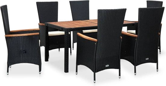 vidaXL 7-delige Tuinset poly rattan acaciahout zwart