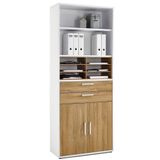 FD Furniture Boekenkast Calvia 222 cm hoog wit met oud eiken