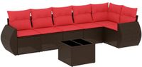 vidaXL 7-delige tuinbankset met kussens, bruin, polyrotan
