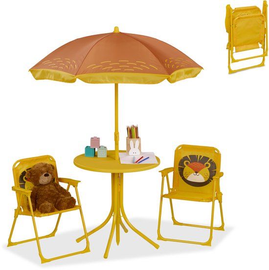 Merkloos Relaxdays Tuinset Kinderen met Parasol Leeuw Geel