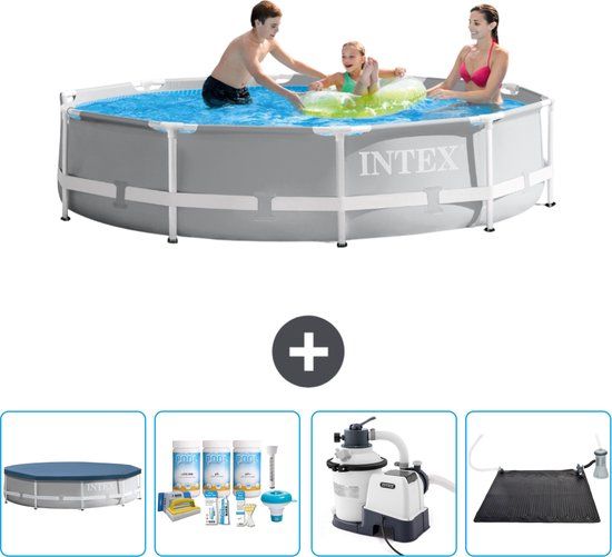 Intex Prism Frame Zwembad - 305 x 76 cm - Grijs - Rond - Familiebad - Inclusief Filterpomp & Afdekzeil