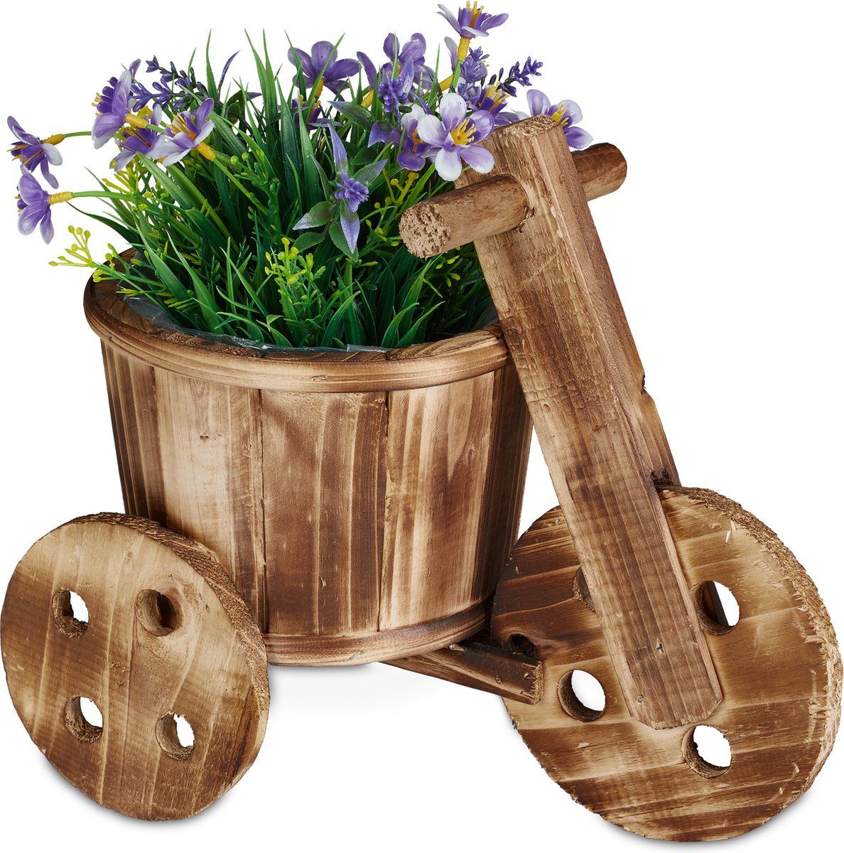Relaxdays Bloempot driewieler - plantenbak - hout - buiten - lichtbruin