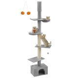Feandrea Poteau griffoir de sol à plafond, réglable en hauteur 231-291 cm | Maison à plusieurs niveaux, perchoir, poteaux griffoirs épais, pour chats d'intérieur, gris clair, collection CLAWFY PCT210G01