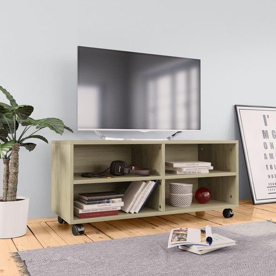 vidaXL Tv-meubel met wieltjes 90x35x35 cm bewerkt hout sonoma eiken