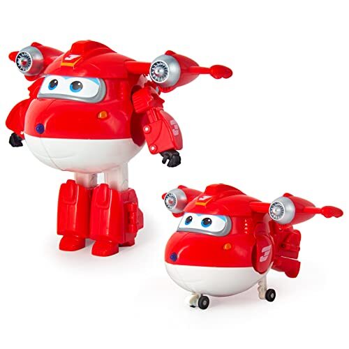 Super Wings EU740283 - Transformerend vliegtuig Supercharged Jett, ca. 12,7 cm hoog speelfiguur voor kinderen, transformeerbaar speelgoed vliegtuig en robot figuur.