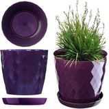 Merkloos Kadax Duurzame Lichtgewicht Bloempot met Onderschotel - Decoratieve Plantenbak voor Binnen en Buiten (25 cm, Violet)