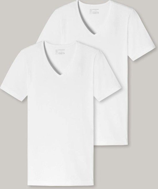 Schiesser 2-Pack T-Shirts heren V-hals - 95/5 - Biologisch katoen - Wit - Maat M