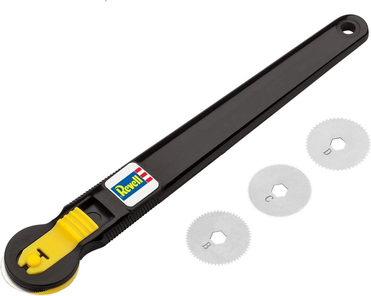 Revell 39076 Gravurwerkzeug für Nietenreihen, 4 Gravierscheiben mit unterschiedlichen Nietenabständen Modellbau-und Bastelzubehör, schwarz, 14 cm