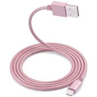 Little Boutik® Versterkte nylon metalen kabel USB-kabel roze kleur voor iPhone 1,5 m gevlochten Compatibel iPhone 5s/6/6S/7/8/X