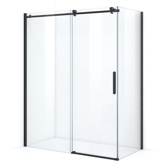 Maxaro Douchecabine Mat Zwart Crystal Allure 160x80cm met Schuifdeur Rond Rollersysteem