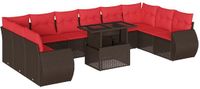 vidaXL 11-delige tuinset met kussens, bruin, polyrotan