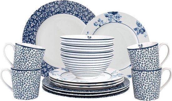 Laura Ashley Blueprint Collectables Serviesset - 4 persoons - 16 Delig - Porselein - Kerstservies