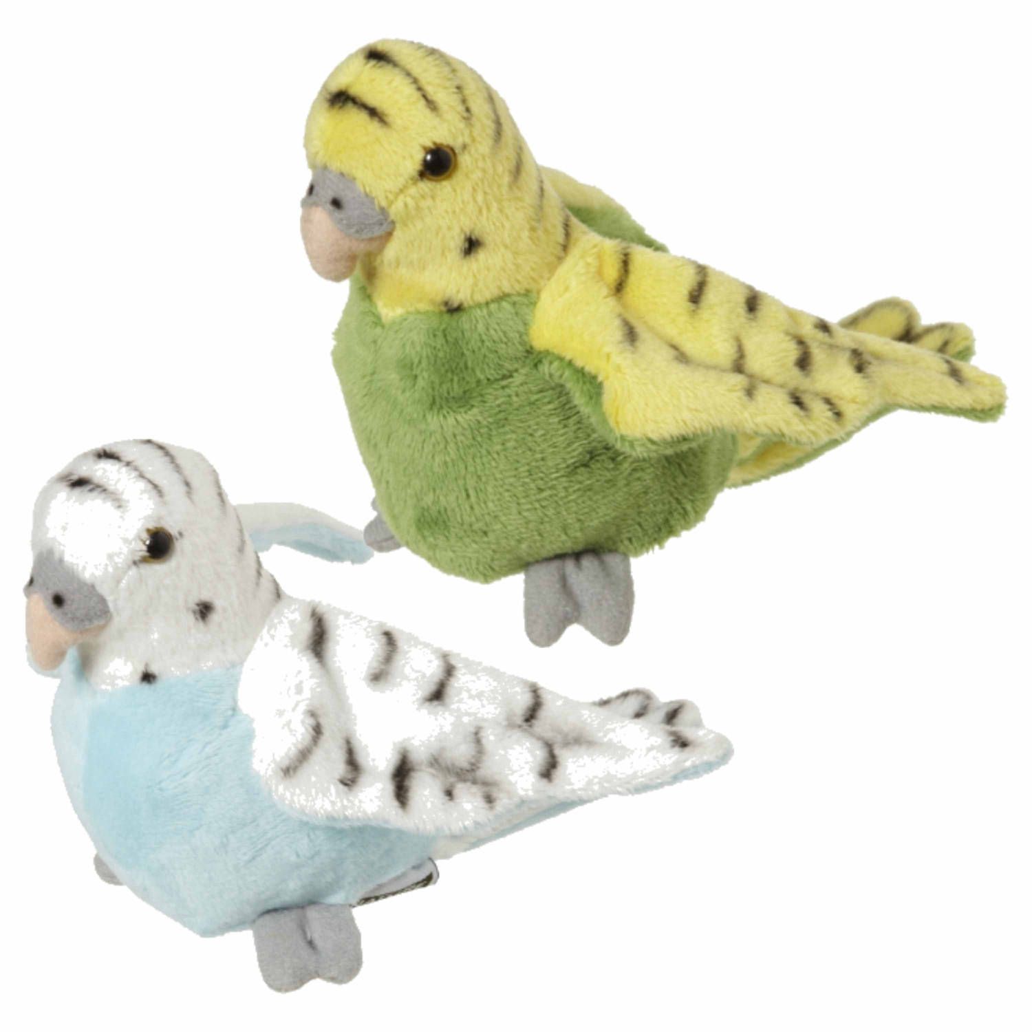 Nature Planet 2x Pluche parkieten knuffels groen en blauw 16 cm