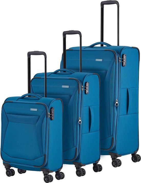 Travelite Chios 4 wielen Kofferset 3-delig met uitbreidingsplooi - Zachte bagage - TSA slot - petrol