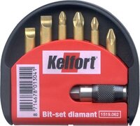 Kelfort Schroevendraaierbitset diamant 7-delig pozidriv/philips kruiskop/zaagsnede met magnetische bithouder