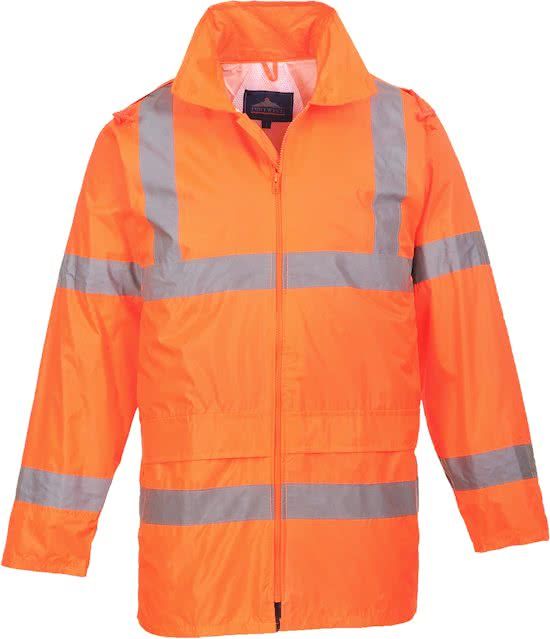Portwest Regenjas Oranje Maat L met reflecterende striping