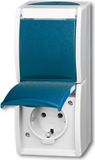 Busch-Jaeger SCHUKO® dubbele contactdoos met beschrijvingsveld met klapdeksel 16 A grijs/blauwgroen - ocean® (20-02 EWN-53)