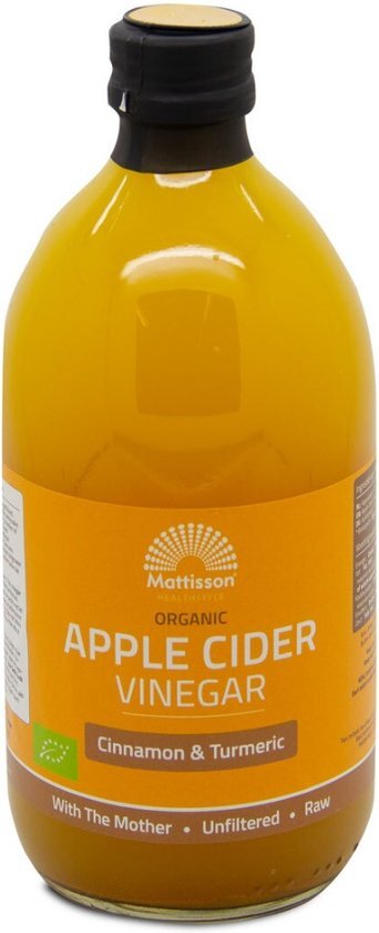 Mattisson - Biologische Apple Cider Vinegar (Appelazijn) - Kaneel &amp; Kurkuma - Vegan &amp; Biologisch Appel Azijn - 500 ml