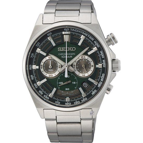 Seiko SSB405P1 Heren Horloge - Zilverkleurig - Groene Wijzerplaat - Chronograaf