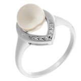 Orphelia Damesring 925 zilver gerhodineerd parel wit briljant geslepen zirkonia ZR-7115