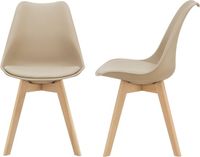 en.casa Eetkamerstoel Dubrovnik set van 2 kunstleer en beuken beige