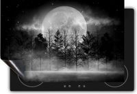 Chefcare Inductie Beschermer Maan tussen de Bomen in de Nacht - Zwart Wit - 90x55 cm