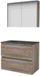 Basic Line Comfort 46 Badkamermeubelset - 80 x 46 cm - Greeploos - 2 Lades - Hardstenen Wastafel - 1 Kraangat - Spiegelkast - Scotch Oak