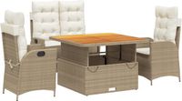 vidaXL 4-delige tuinset met kussens, beige, polyrotan