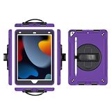 Case voor iPad Air3 10.5 2019 met 360 graden draaibare polsriem, drie-in-één robuuste hoes met opvouwbare beugel en schermbeschermer voor pro 10.5 2017, paars