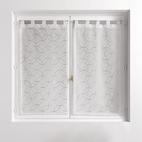 Gordijnen met lussen - 2 x 60 x 120 cm - gezandstraald - geborduurd - Olympia - grijs