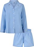 By Louise Dames Pyjama Set Short + Blouse Gestreept Blauw - Maat L