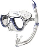 Seac Set Elba Valve - Snorkelingset met onderwatermasker en snorkel met wateraftapklep voor volwassenen - Transparant/blauw