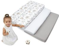 Medi Partners 3-delige hoeslakenset voor babybed, 60 x 120 cm, 100% katoen, beddengoed voor babymatras, kinderslaapzak, hert en eekhoorn, wit-grijs