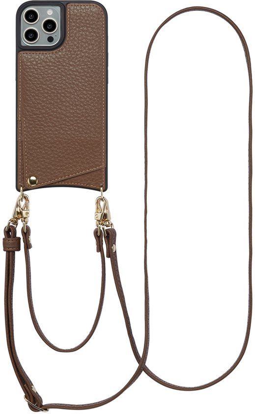 Selencia Hoesje - Geschikt voor Apple iPhone 15 Pro - Backcover met koord en pashouder - Mocha Brown