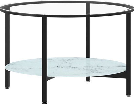 vidaXL Salontafel 70 cm gehard glas zwart en witmarmer