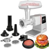 GASTROBACK Elektrische vleesmolen met worstvuller en spuitopzetstuk voor gebak, 2500 watt, 6-in-1 roestvrij staal, vleesmolen, worstvulmachine, elektrisch met touchscreen, inclusief hamburgerpers