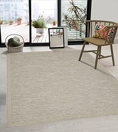 the carpet Calgary - Robuust outdoor tapijt, modern design, weerbestendig en uv-bestendig, voor balkon, terras en serre, ook geschikt voor keuken of eetkamer, beige-grijs, 160 x 220 cm