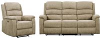 Vente-unique Elektrische relax-3-zitsbank en fauteuil van taupe stof NEVERS