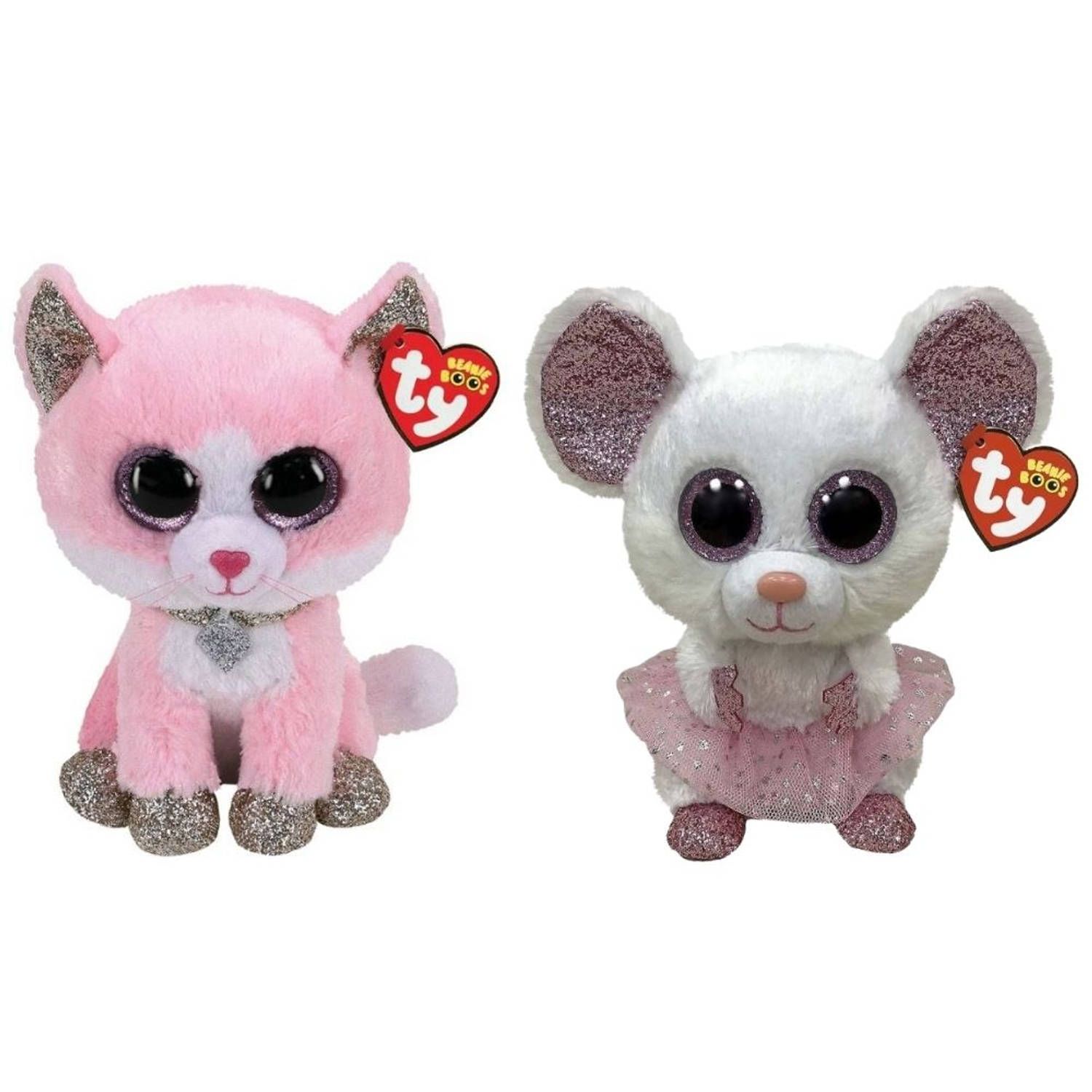 TY Beanie Buddy Knuffel Fiona Pink Cat & Nina Mouse - 2023 - Meerkleurig