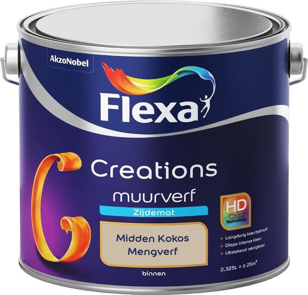 FLEXA Creations Muurverf Zijde Mat - Midden Kokos - 2,5 liter