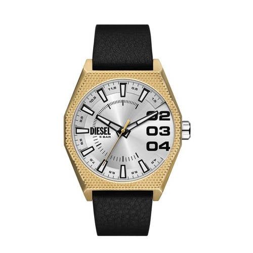 Diesel Schraper horloge voor heren, Quartz uurwerk met drie wijzers en datumaanduiding met roestvrij stalen of leren horlogeband
